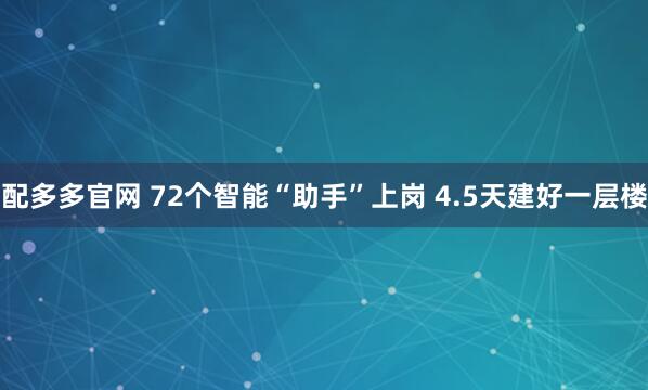 配多多官网 72个智能“助手”上岗 4.5天建好一层楼